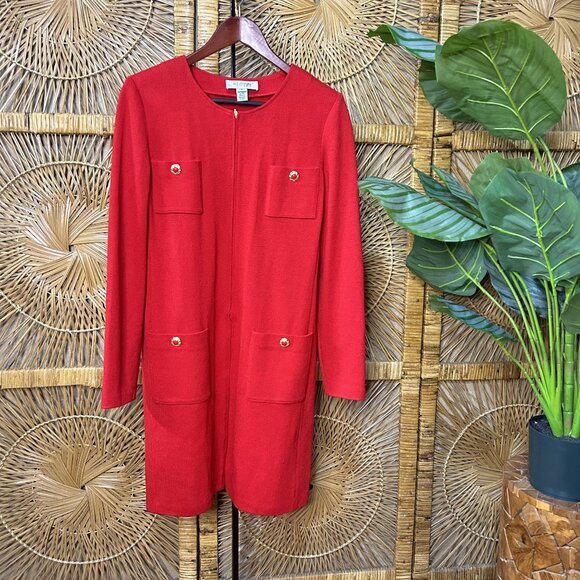 St. John Collection Red Santana Knit Tunic Sweater Wool Dress Size 8 - Picture 2 of 9